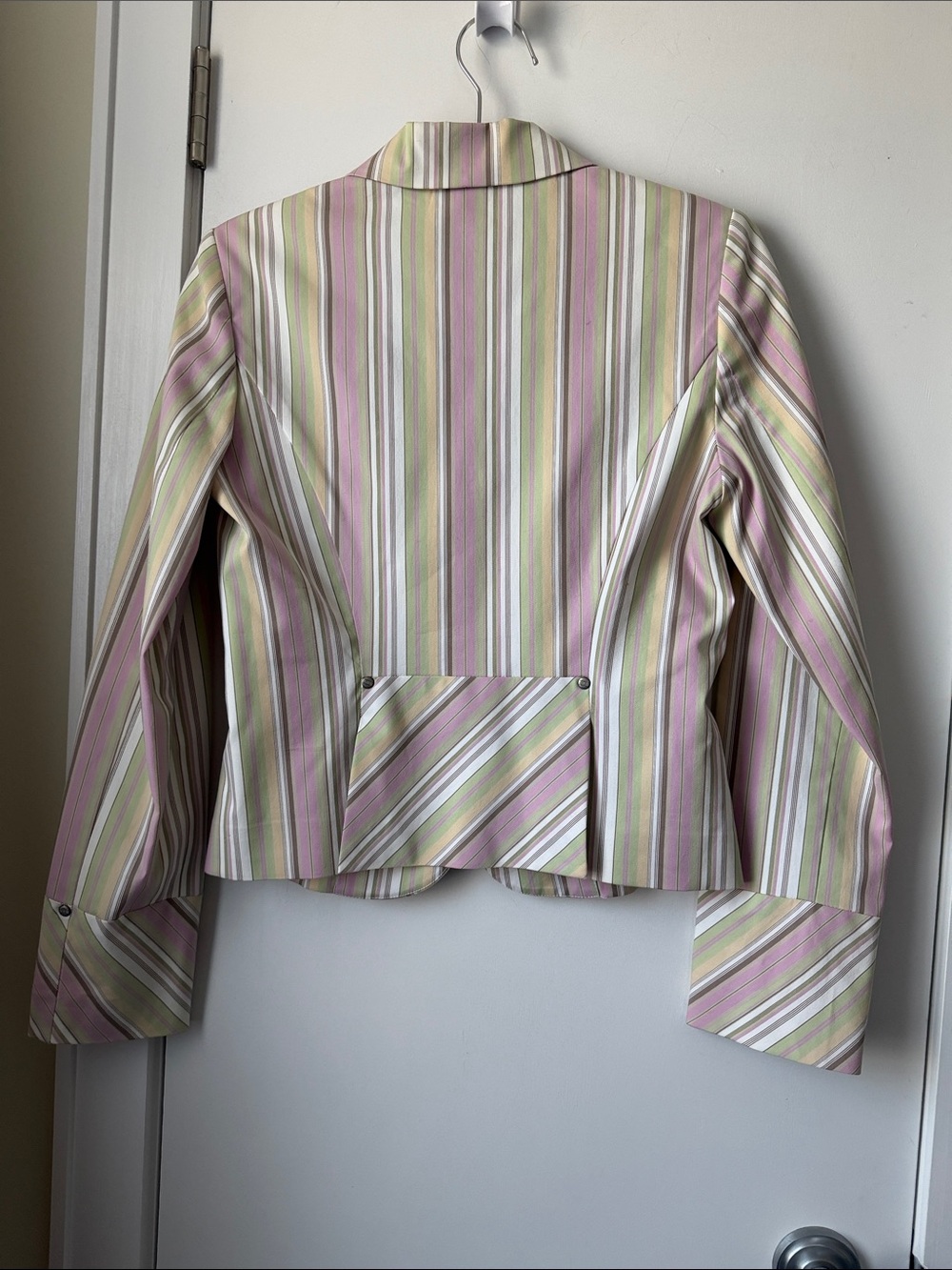 ABS Allen Schwartz Pastel Striped Cotton Blazer in Pink, Green & White size 6 - Picture 7 of 8